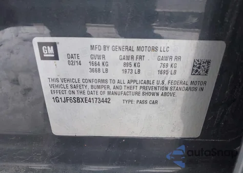 2014 Chevrolet Sonic Ltz Manual из США, поврежденный, VIN 1G1JF6SBXE4173442